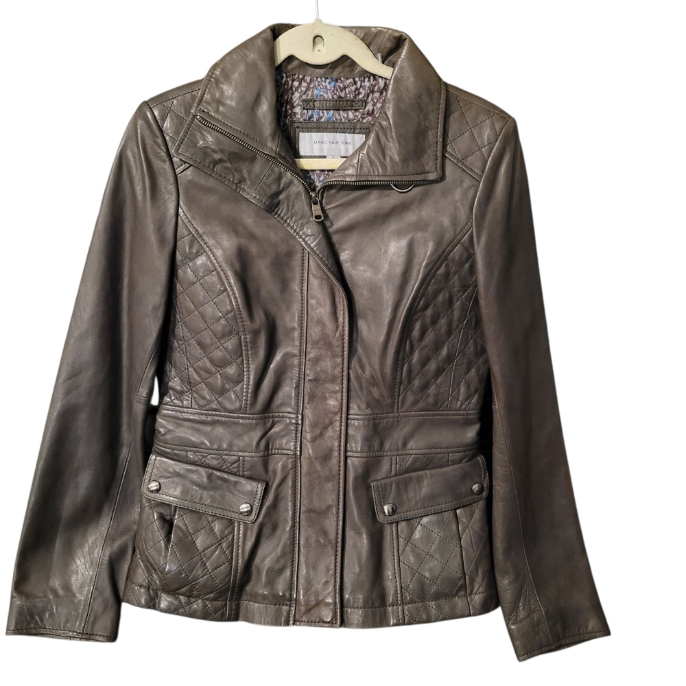 Marc New York brown buttery soft leather moto jacket - S.          O69